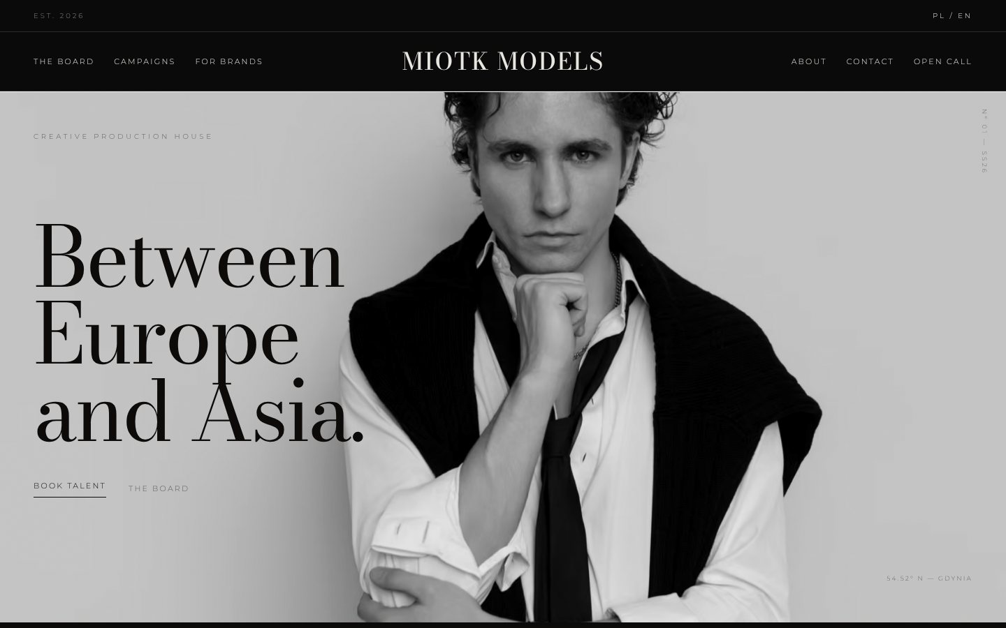 Miotk Models-Website, Editorial Hero